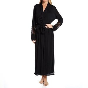 NWT La Perla Long Black Robe with Lace Detail on Sleeves, size M